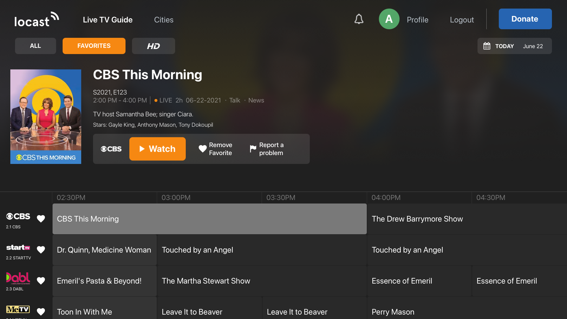 Locast Apple TV app — live program guide